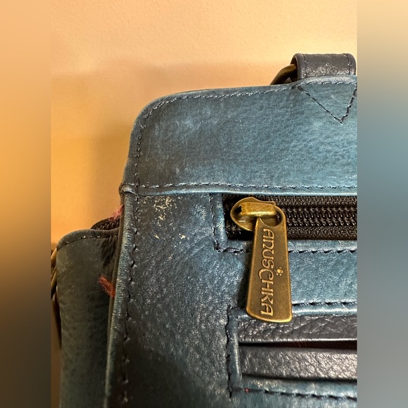 Anuschka Hand Painted Leather Teal Floral Tote Shoulder Handbag Purse - Picture 9 of 16